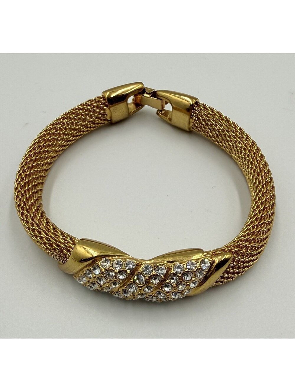VTG Jackie Kennedy Camrose Kross JBK Clear Stone Mesh Bracelet Gold Tone